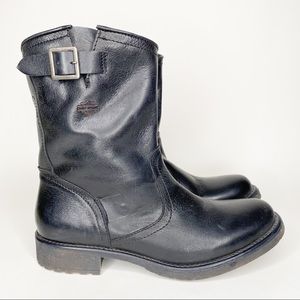 Harley Davidson Boots Black Moto Biker Leather Zip Up Buckle Low Heel Size 10